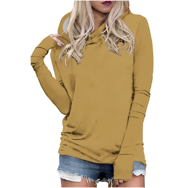 Timegard Womens Hoodies Plus Size Long Sleeve Thumb Hole Pullover Fall Casual Solid Color Comfy Tops