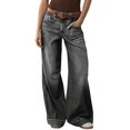 thumbnail image 1 of Womens Wide Straight Leg Mid Rise Baggy Pocket Denim Jeans Without Belt Black XXL, 1 of 8