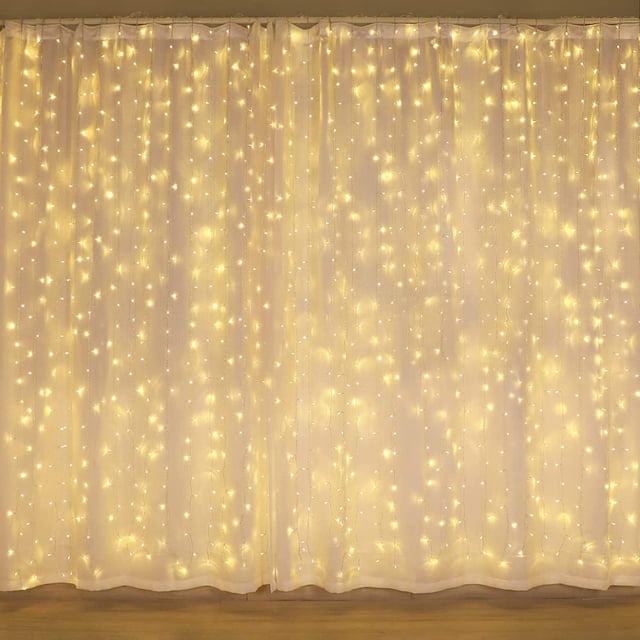 Rideaux Lumineux DEL 300 DEL, 8 Modes avec Connecteur Étanche (Blanc)