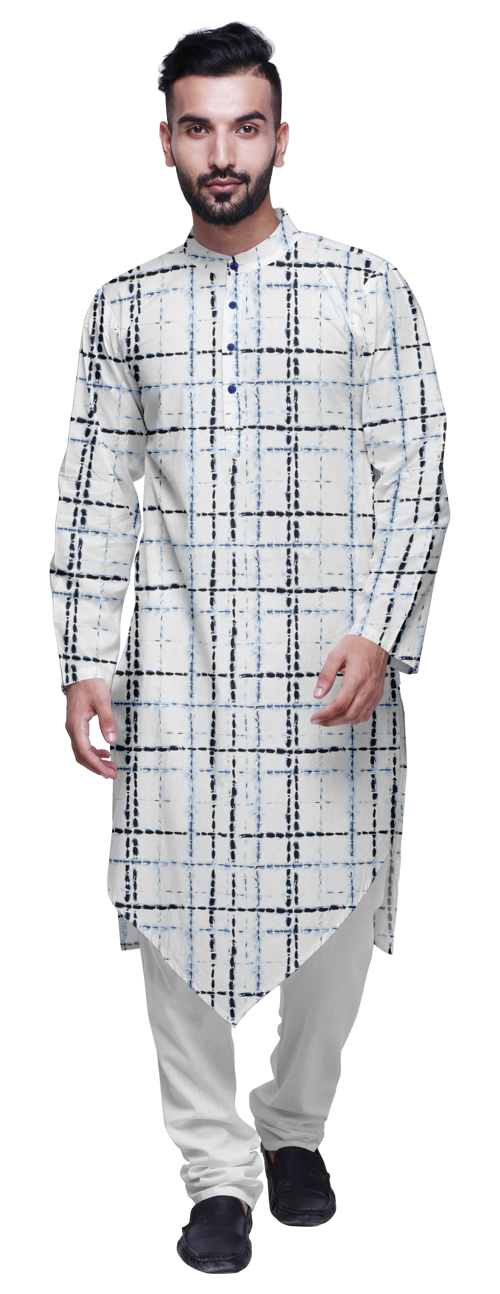 Atasi Kurta Asymétrique à Manches Longues en Coton Flex pour Hommes, Kurta Imprimée de Designer
