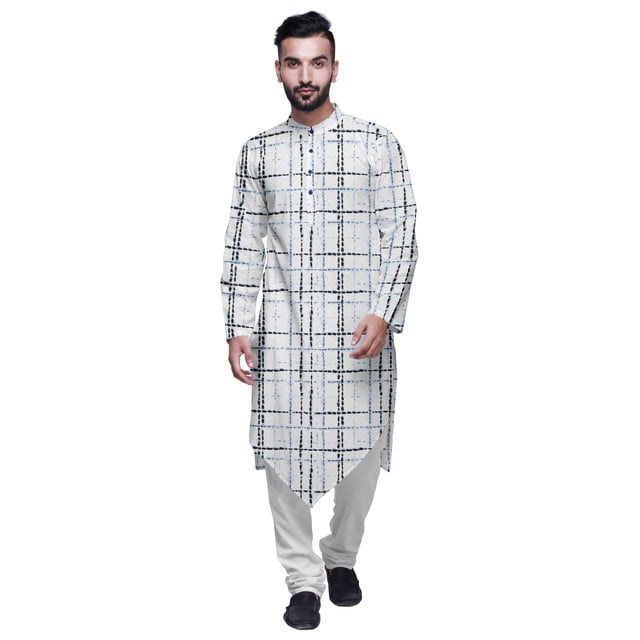 Atasi Kurta Asymétrique à Manches Longues en Coton Flex pour Hommes, Kurta Imprimée de Designer