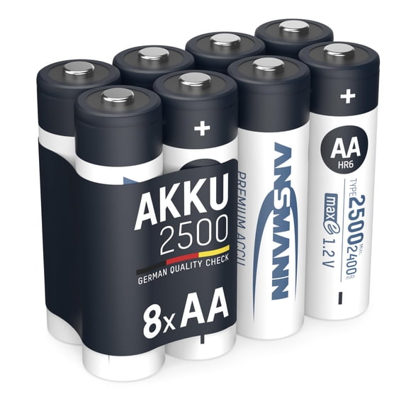 ANSMANN Piles AA Rechargeables maxE 2500 mAh Faible Auto-Décharge Pile AA NiMH Préchargée pour Télécommande, Contrôleur, Lampe de Poche, Etc. (Lot de 8) (5035442-590-1)