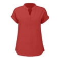 thumbnail image 4 of WEIYLL T-Shirt pour Femmes Été Coupe Ample Col en V Ourlet Incurvé T-Shirts Fluides Unis Rouges Tailles TTTTG, 4 of 5