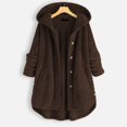 thumbnail image 2 of Women Fleece Irregular Long Sleeve Button Pocket Hooded Coat, 2 of 6