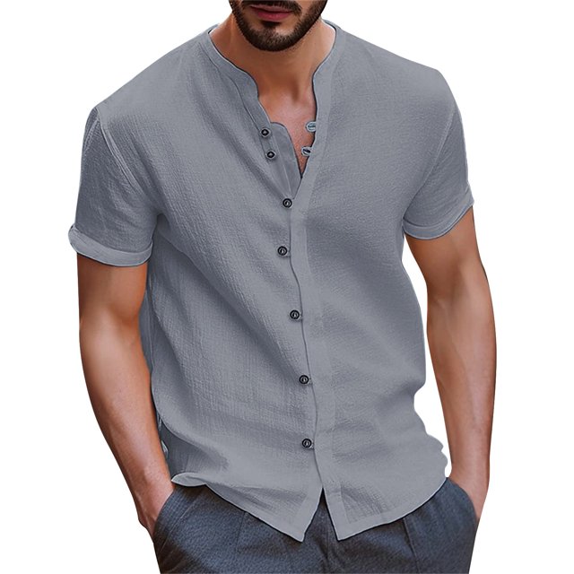 Button Down Shirts for Men Cargo Loose Pocket Size Short Sleeved Grey Beach Fall Clothes for Men size S
