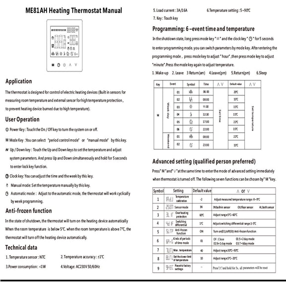 Smart Thermostat WiFi LCD Display Temperature Controller Wireless Remote Control Thermostat, 16A, WiFi