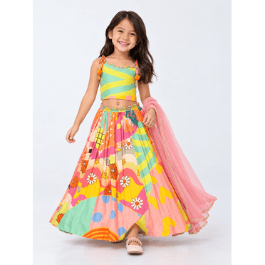 DWEEP SARA Trendy Multicolor Crop Top & Skirt Lehenga Set for Girls – Festive & Party Wear 4685, 7-8 Y(28)