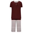 thumbnail image 4 of Timegard Ensembles de Pyjamas pour Femmes 2 Pcs Détente Col Rond Manches Courtes Haut Pantalon Capri à Rayures avec Poches Tenues, 4 of 7