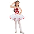 thumbnail image 1 of RUNQHUI Robe de Danse Ballet de Noël pour Filles, Justaucorps Sans Manches à Rayures, Jupe Tutu en Maille, Tenue de Danse de Noël Rouge 16, 1 of 6