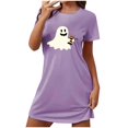thumbnail image 1 of Sakmal Nuisette Violette pour Femme Confortable Grande Taille Ultra Douce Robe de Pyjama d'Halloween Col Rond Imprimé Fantôme Manches Courtes Courtes Chemises de Nuit P-2TG, 1 of 4