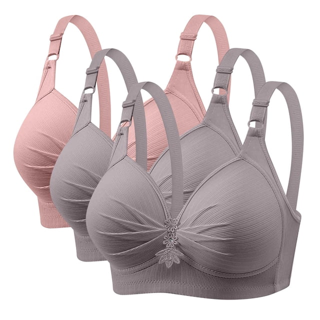 Timegard 3pc Wireless Bras for Women Plus Size Adjustable Strap Ruched Full Coverage Comfy Tshirts Bra