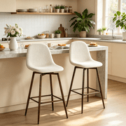 Homy Casa 26" Counter Height Bar Stools Set of 2, Beige Upholstered Kitchen Stools with Back, Footrest and Walnut Metal Legs