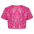 thumbnail image 4 of Haitryli T-Shirt Court à Manches Courtes pour Filles, Imprimé Coloré, Métallique Brillant, Col Rond, Costume pour Danse et Spectacle, Rose Vif 160, 4 of 7