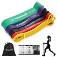 thumbnail image 1 of TOMSHOO Ensemble de 5 Bandes de Résistance à Intensités Variables : Jaune (8-15 Lb), Rouge (15-35 Lb), Noir (25-65 Lb), Violet (35-85 Lb), Vert (50-125 Lb) - Comprend un Sac de Transport et un Manuel pour Améliorer la Mise en Forme, 1 of 7