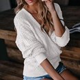 thumbnail image 3 of RKSTN Sweaters for Women Deep V-neck Wrap Sweater Long-sleeved Crochet Pullover Fall Sweaters, 3 of 7