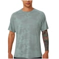 thumbnail image 3 of BADHUB T-shirts Athlétiques à Séchage Rapide pour Hommes, Manches Courtes, Col Rond, Course, Gym, T-shirts Légers de Performance, Hauts d'Entraînement, Économies d'Été, Vert Armée, G, 3 of 8