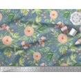 thumbnail image 3 of Soimoi Blue Japan Crepe Satin Fabric Leaves & Ranunculus Floral Printed Fabric 1 Yard 42 Inch Wide, 3 of 3