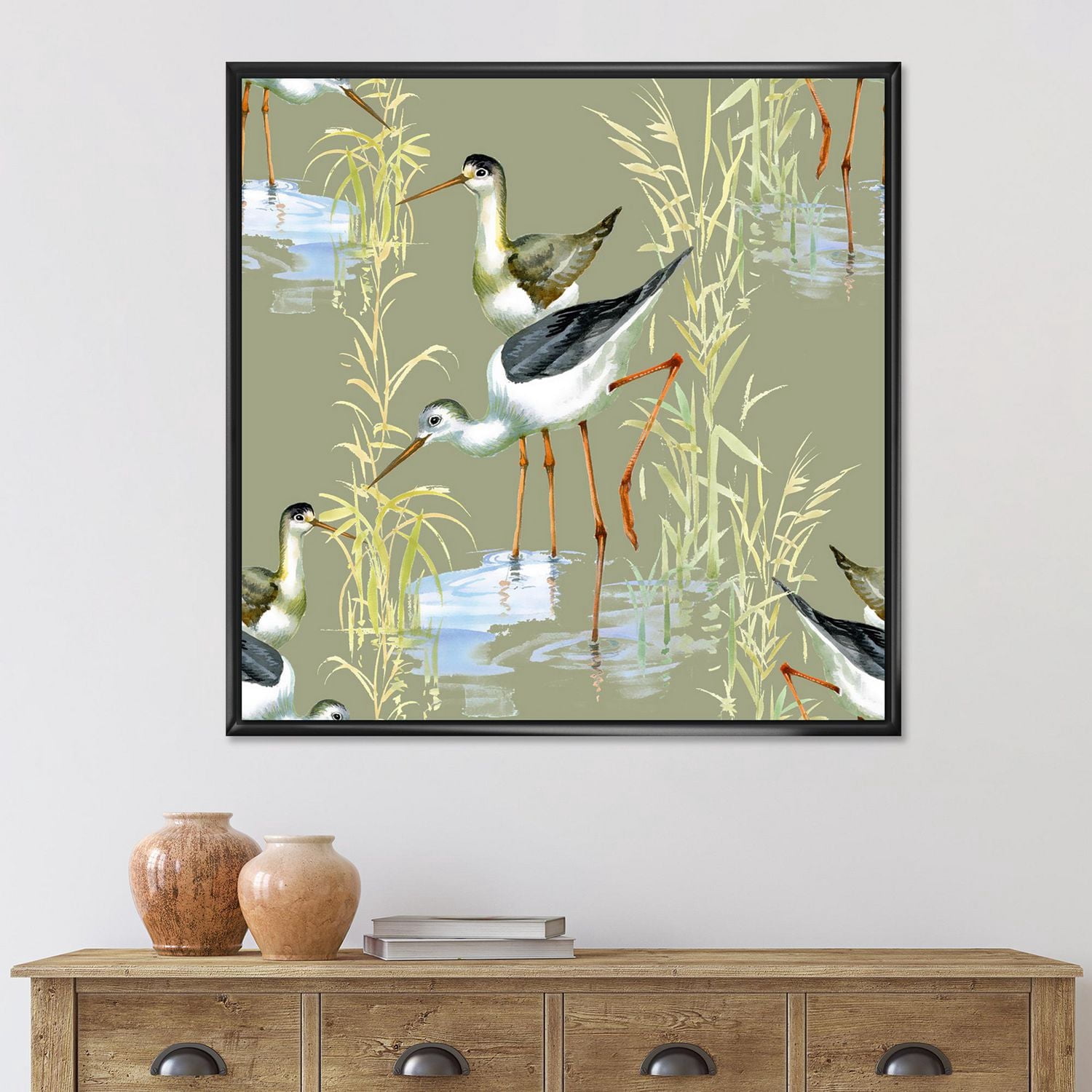 Designart Hérons Oiseaux Dans L'eau ART MURAL À CADRE FLOTTÉ