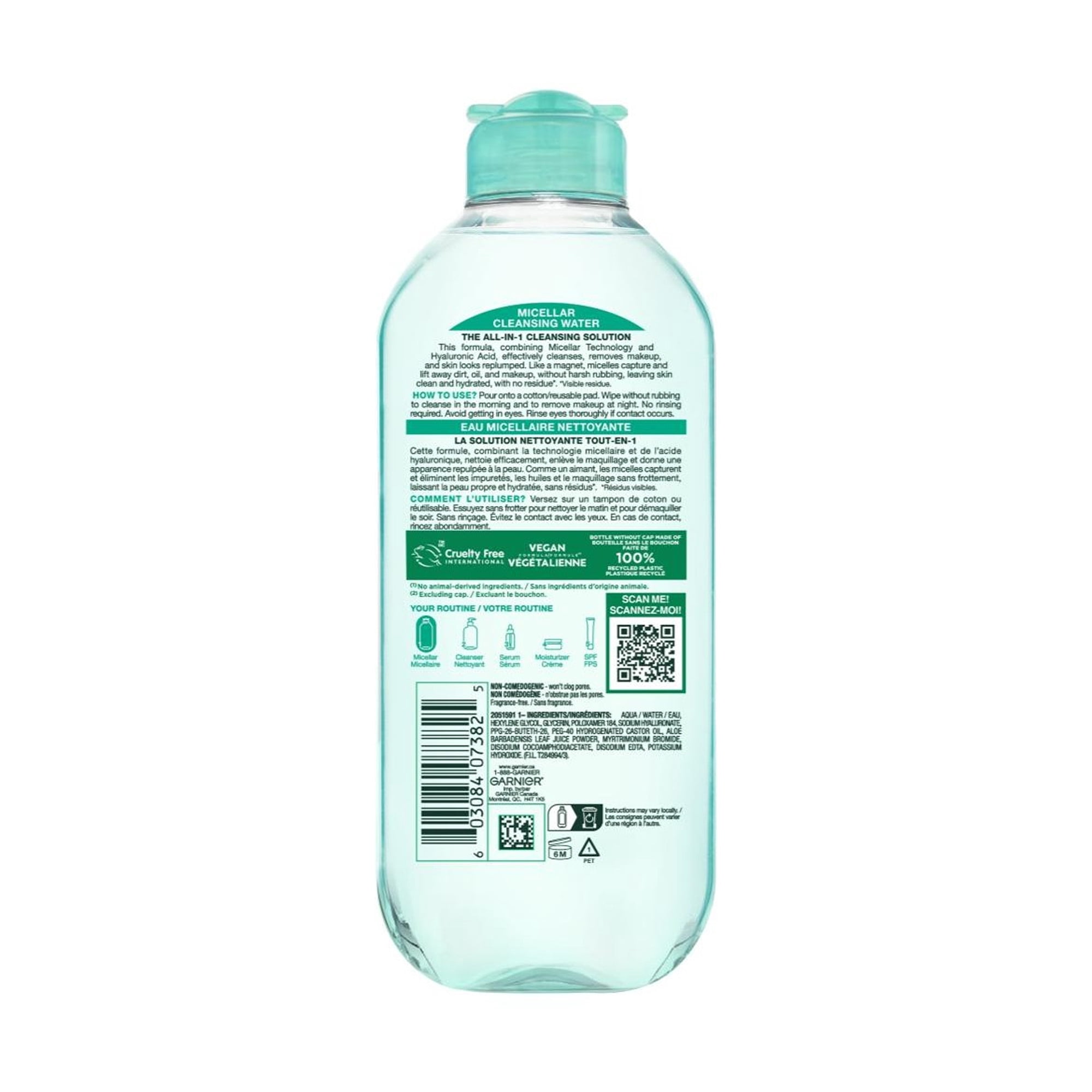 Garnier Eau Micellaire Nettoyante Tout-en-1 à L'acide hyaluronique, Convient Aux Peaux Sensibles, Cruelty Free International et Végétalien, 400 ml