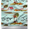thumbnail image 1 of Soimoi Cotton Poplin Fabric Lighthouse,Bird & Tree Nature Print Fabric by Yard 42 Inch Wide, 1 of 1