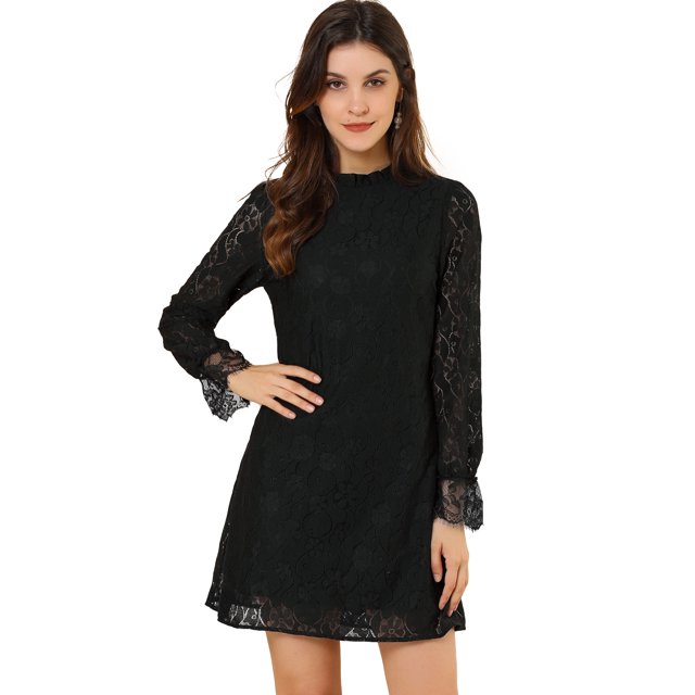 INSPIRE CHIC Robe Courte Décontractée pour Femme à Imprimé Floral, en Dentelle, à Volants, Col Ras du Cou
