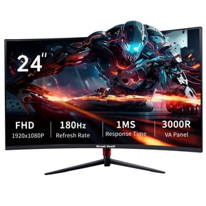 Great voell 24" Moniteur de jeu courbé 180Hz/1K FHD(1920 * 1080) Moniteur d'ordinateur 3000R Courbé AMD FreeSync pour le jeu sans la déchirure & Divertissement