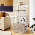 thumbnail image 4 of LEDREM 59-Inch 2-in-1 Cat Tree, Litter Box Enclosure, Modern Cat Tower with Scratching Posts, Removable Pompoms, Space-Saving Design, Greige, 4 of 7