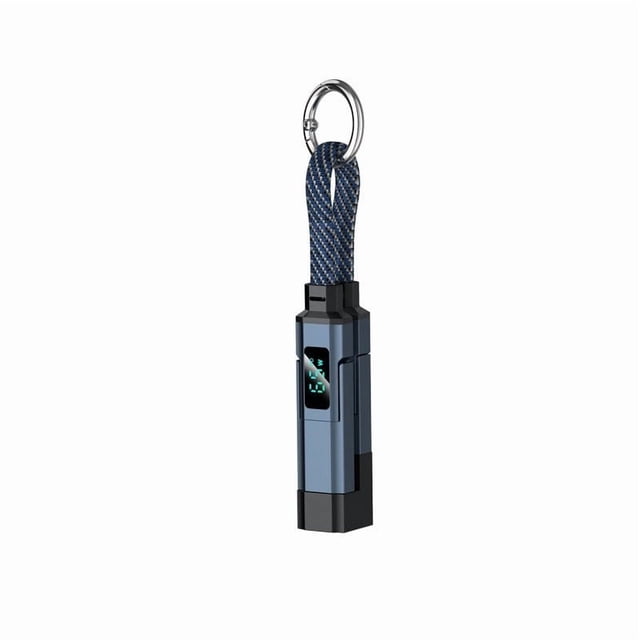 JJV Portable 4 in 1 Keychain Charging Cable with Digital Display Compact Multi Connector Phone Charger Cord for Smartphone Tablet On the Go Emergency Power 35in Gift Ideas
