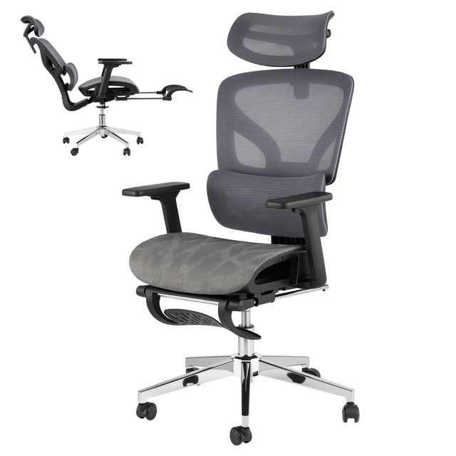 3Rd Gen Ergonomic High Back Mesh Office Chair with Footrest, 4d Adjustable Armrests & Dynamic Lumbar Support, Reclining Tilt Function Rolling Casters Desk Chair for Home Office, Black