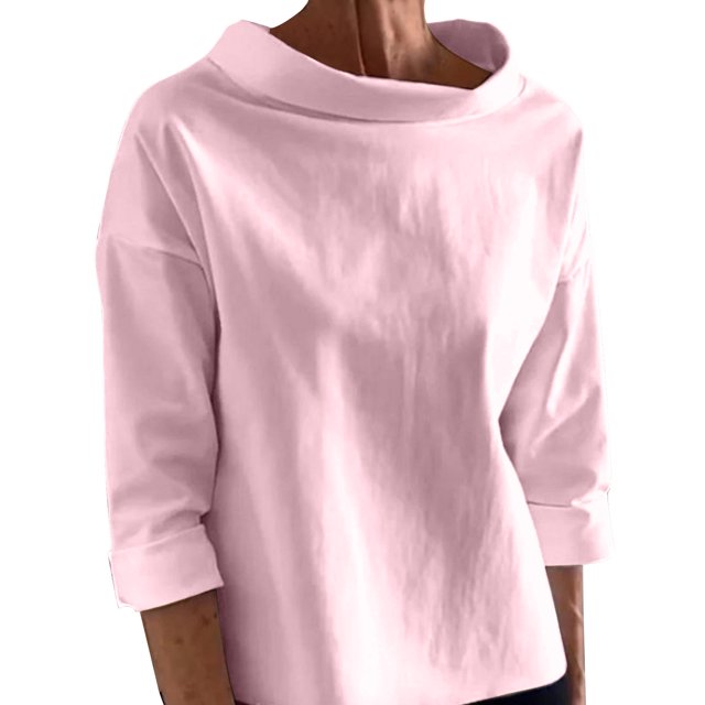 Timegard Womens Tops Half High Collar Long Sleeve Loose Fitting Shirts BlousesSolid Color Fall Fashion