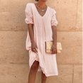 thumbnail image 2 of EQWLJWE Robes d'Été pour Femmes 2023 Robe Longue Plissée Décontractée à Manches Mi-Longues en Coton et Lin pour Femmes 2023, 2 of 6