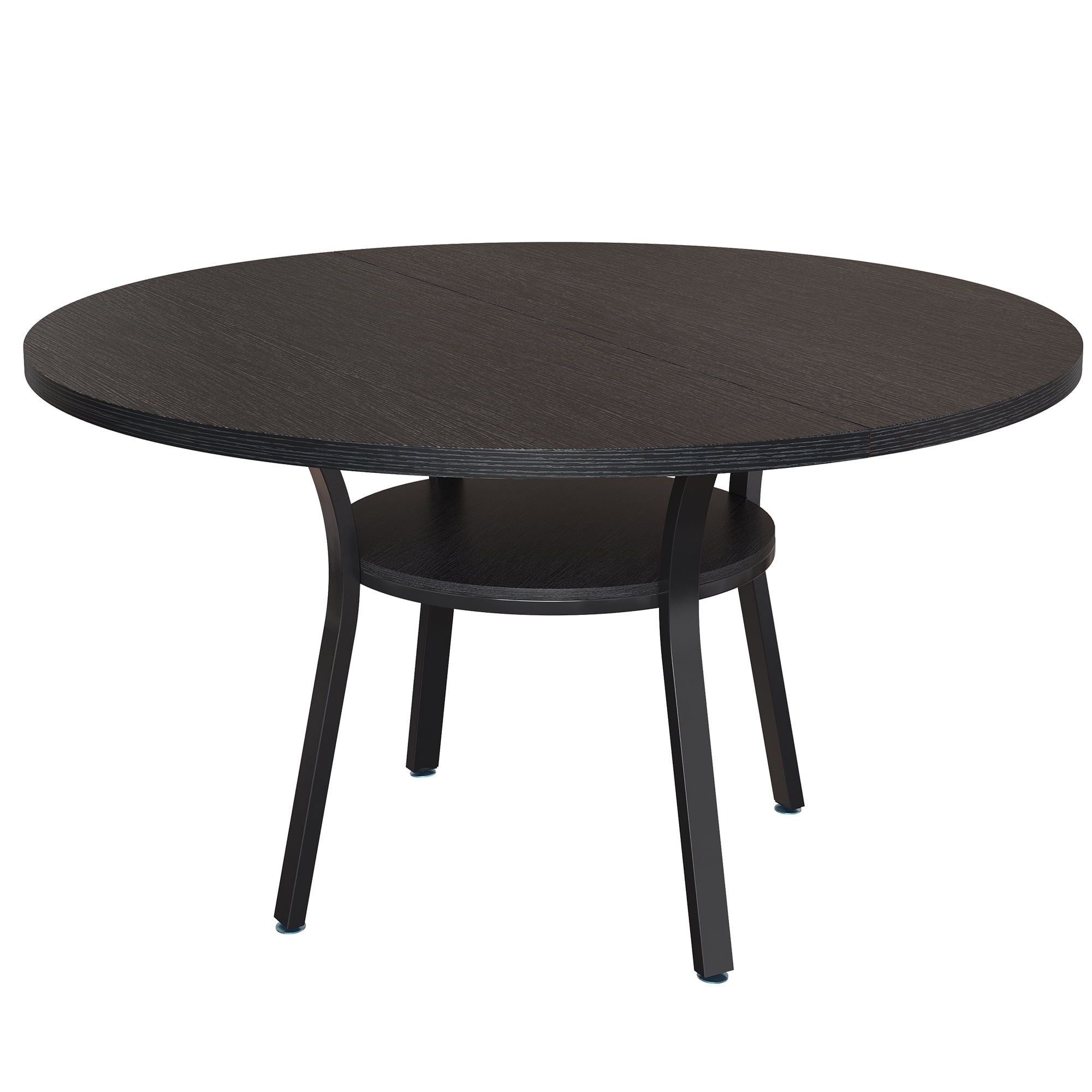 47 Inch Round Dining Table Farmhouse Kitchen Table with Storage Shelf Metal Base