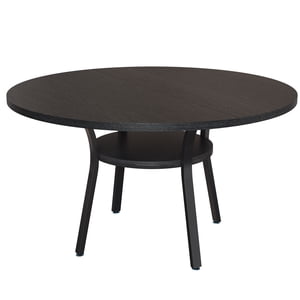 47 Inch Round Dining Table Farmhouse Kitchen Table with Storage Shelf Metal Base