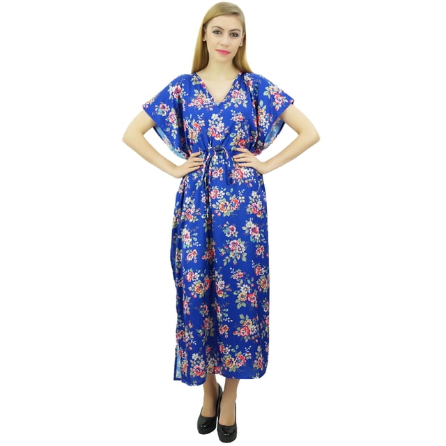 Bimba Kimono Long en Satin pour Femmes avec Cordon de Serrage Floral Bleu - 12