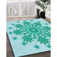 thumbnail image 3 of Ahgly Company Tapis Rond Lavable en Machine Intérieur Transitionnel Bleu, 8 Pieds Rond, 3 of 7