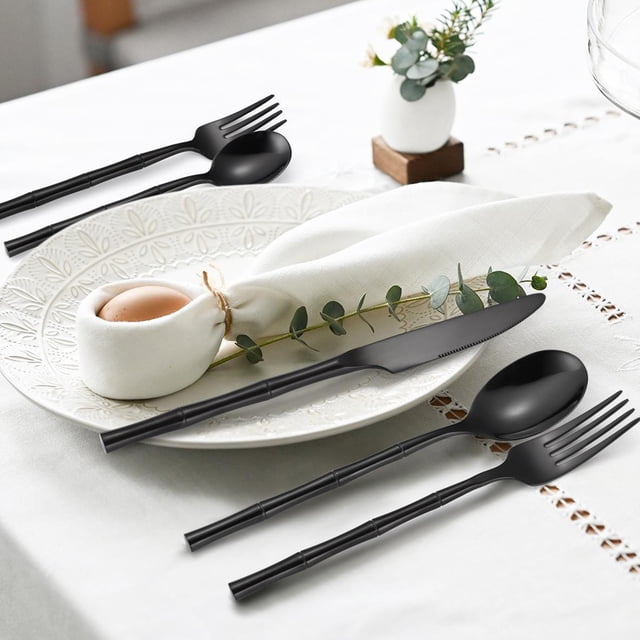 Cutlery Set, Kit Fork and Spoon, Solid Round Handle, 5-Piece Kitchen Dining Utensils, Ergonomic Design, Durable Construction, Easy Clean