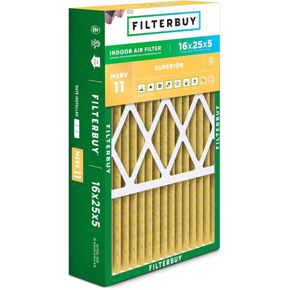 Filterbuy 16x25x5 Air Filter MERV 11 Allergen Defense, HVAC AC Furnace Air Filters Replacement (1-Pack)