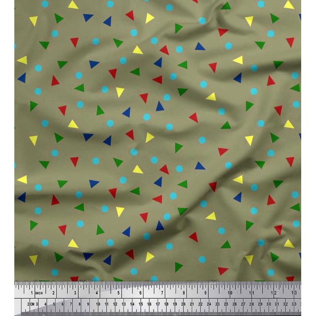 Soimoi Cotton Poplin Fabric Dot & Triangle Geometric Print Fabric by Yard 56 Inch Wide
