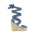 thumbnail image 3 of BLISSFUL STEP Sandales pour Femmes en Faux Suède à Plateforme Compensée à Lacets à Bout Ouvert Bleu Brume 6, 3 of 7