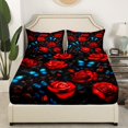 thumbnail image 3 of Erosebridal Ensemble de Draps Fleur Rose Rouge Simple, Ensembles de Literie Papillon Bleu Taille Simple pour Filles Femmes, 3 Pcs, 3 of 7