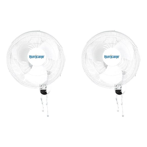 Hurricane Classic 16 Inch 90 Degree Oscillating 3 Speed Wall Fan (2 Pack)