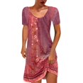 thumbnail image 2 of LOVZFMLL Robe Chandail Imprimée à Col Rond et Manches Courtes pour Femme Rouge 5TG, 2 of 5