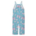 thumbnail image 5 of Girls Overall Bow Print Summer Rompers for Girls Casual V Neck Suspender Rompers with Pockets Girls Outfits Size 8-10 Y, 5 of 5