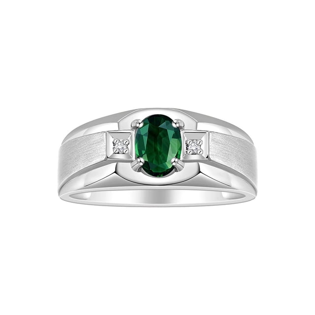 RYLOS Men's Rings Sterling Silver Classic 7X5MM Oval Gemstone & Diamond Ring Green Sapphire September Birthstone Rings For Men, Silver Rings, Size 13
