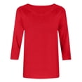 thumbnail image 4 of hotojiny Spring Tops for Women Lightweight Solid Color 3/4 Sleeve Crewneck Basics Tees Plus Size Soft Comfy Summer Work Shirt, 4 of 5