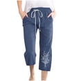thumbnail image 2 of Simua Capris en Lin pour Femmes Taille Élastique Été Pantalon Ample à Jambe Grand, 2 of 4