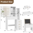 thumbnail image 2 of MIUUKA Makeup Vanity Desk with Sliding Mirror,LED Adjustable Lighting,Charging Station,4 Drawers & 7 Storage Shelves,Vanity Table with Stool,Power Outlet,Bedroom Dressing Table,White, 2 of 7