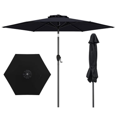 Gymax Parasol de Patio 7,5 Pi pour l'Extérieur, Parasol de Marché Robuste avec Inclinaison à Bouton-Poussoir, Noir