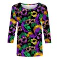 thumbnail image 4 of Penkiiy 2024 Blouse Mardi Gras Tops pour Femmes T-Shirt Quotidien Manches 3/4 Blouse Imprimé Masque Haut Carnaval Col Rond Chemise Décontractée TG Multicolore, 4 of 5