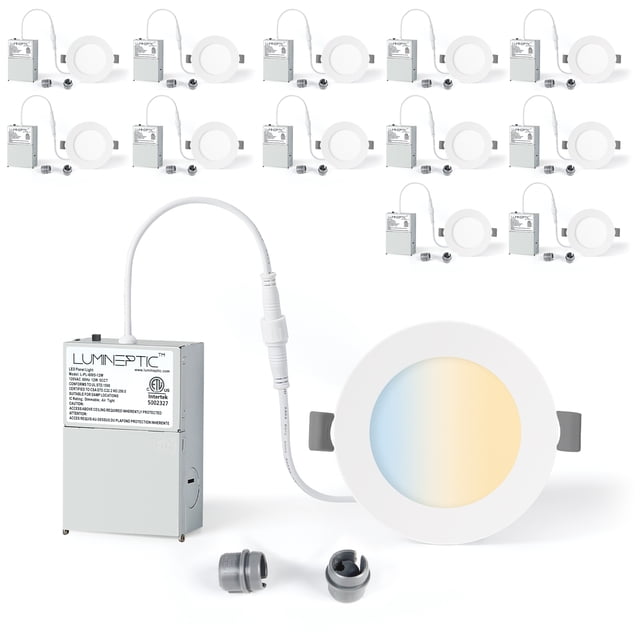 LUMINEPTIC 4 Inch 12 Pack 5CCT Dimmable Slim Recessed LED Pot Lights, Selectable Colors, Bathroom & Damp Locations